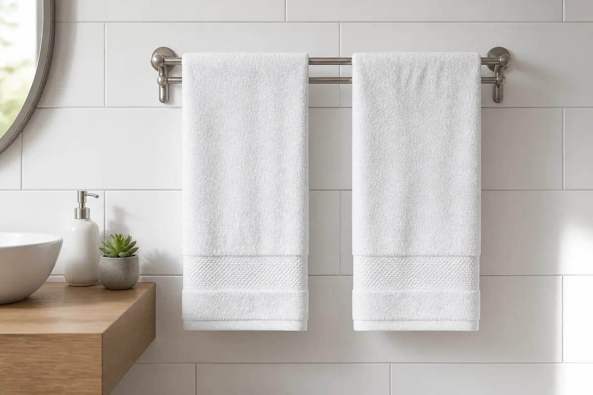 Terry towels on bathroom rail